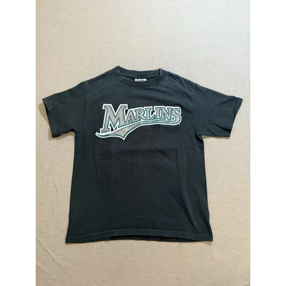 Vintage Lee Sport Florida Marlins Miguel Cabrera Boys Medium 10/12 Black Tee‎
